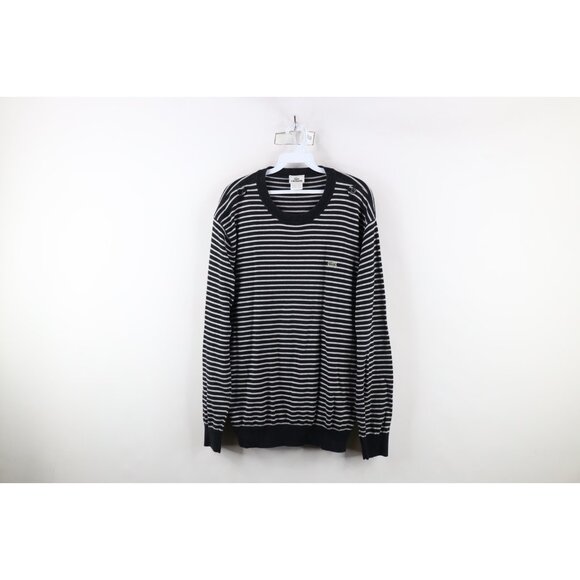 Vintage Lacoste Mens FR 6 US Large Military Style Croc Logo Striped Knit Sweater